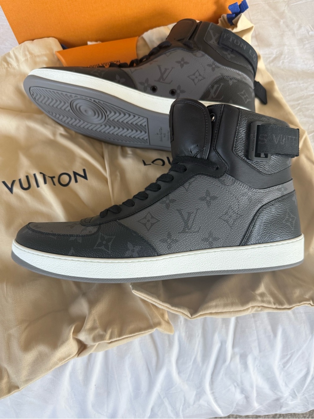 Louis Vuitton Men’s Rivoli Damier Graphite Monogram High-Top Sneakers - Picture 7 of 11